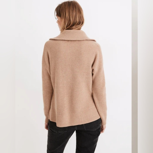 Madewell "Glenbrook Half-Zip Pullover Sweater" Heather Saddle Tan Women's Size M - Picture 3 of 12